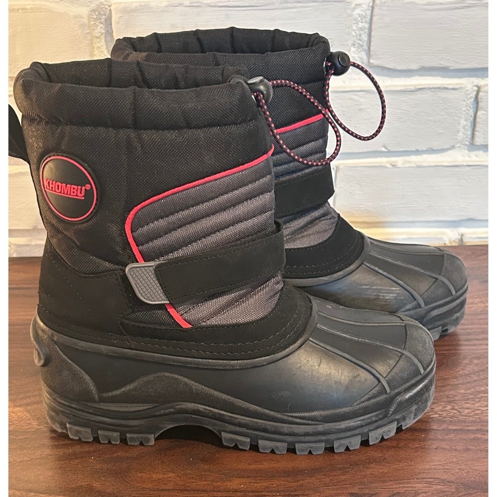 Khombu Peter Kids Black Grey Red Waterproof Insulated Winter‎ Snow Boots Size 4M